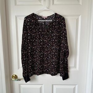 Juicy Couture Split Neck Black Mini Floral Garden Blouse size XXL